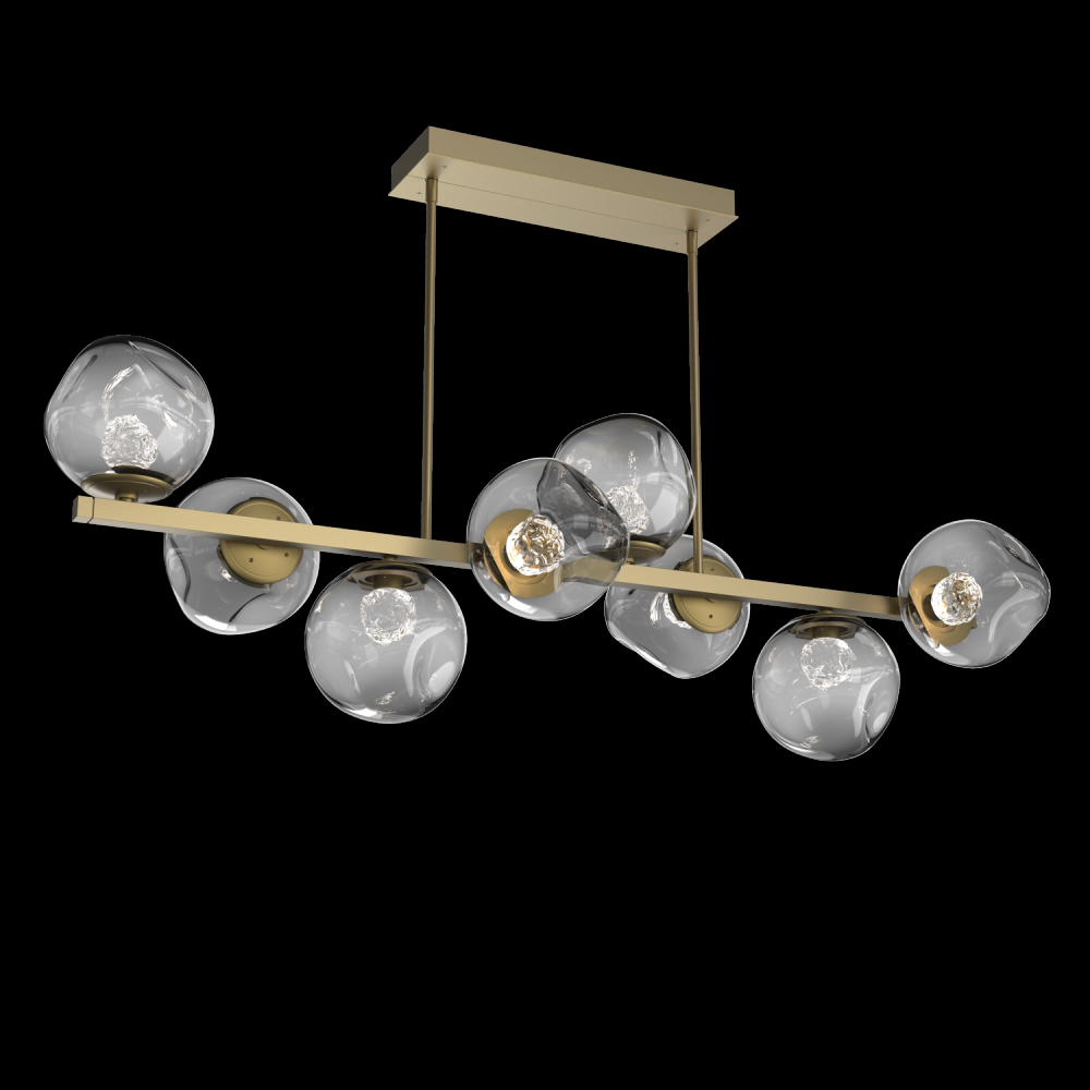 Luna 8pc Twisted Branch-Gilded Brass-Floret Inner - Smoke Outer-Threaded Rod Suspension-LED 2700K