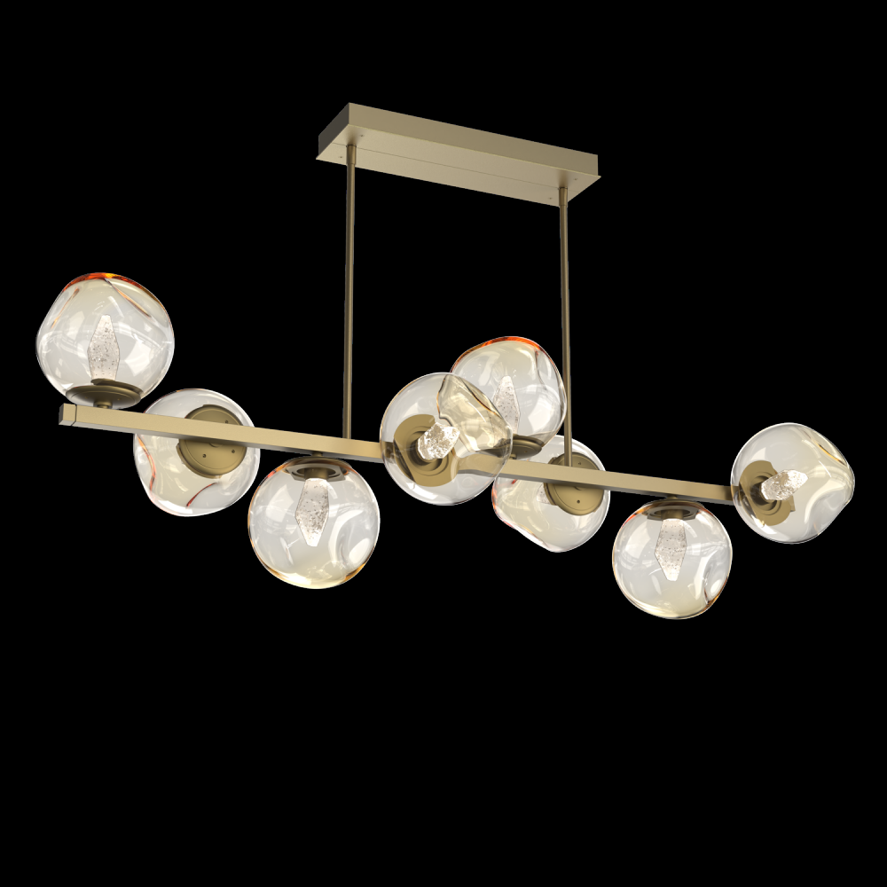 Luna 8pc Twisted Branch-Gilded Brass-Geo Inner - Amber Outer-Threaded Rod Suspension-LED 3000K