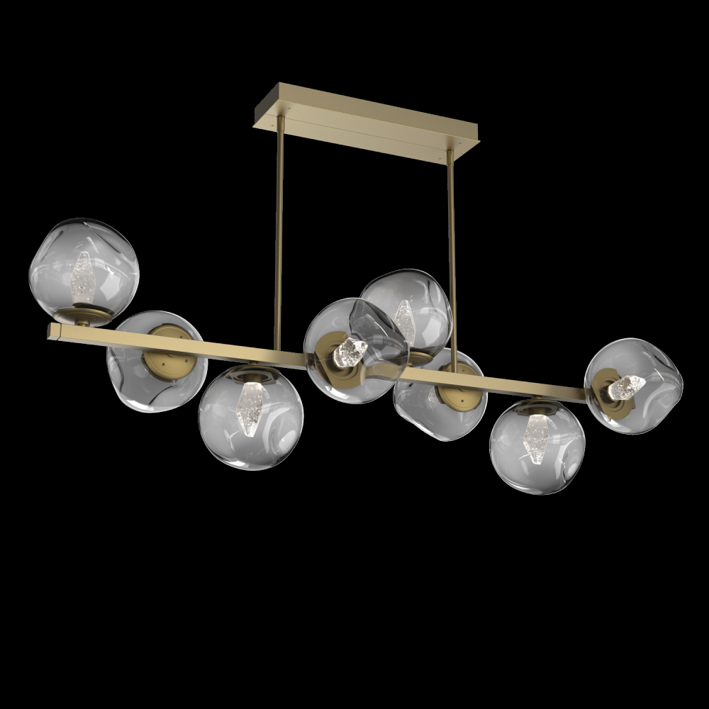 Luna 8pc Twisted Branch-Gilded Brass-Geo Inner - Smoke Outer-Threaded Rod Suspension-LED 3000K