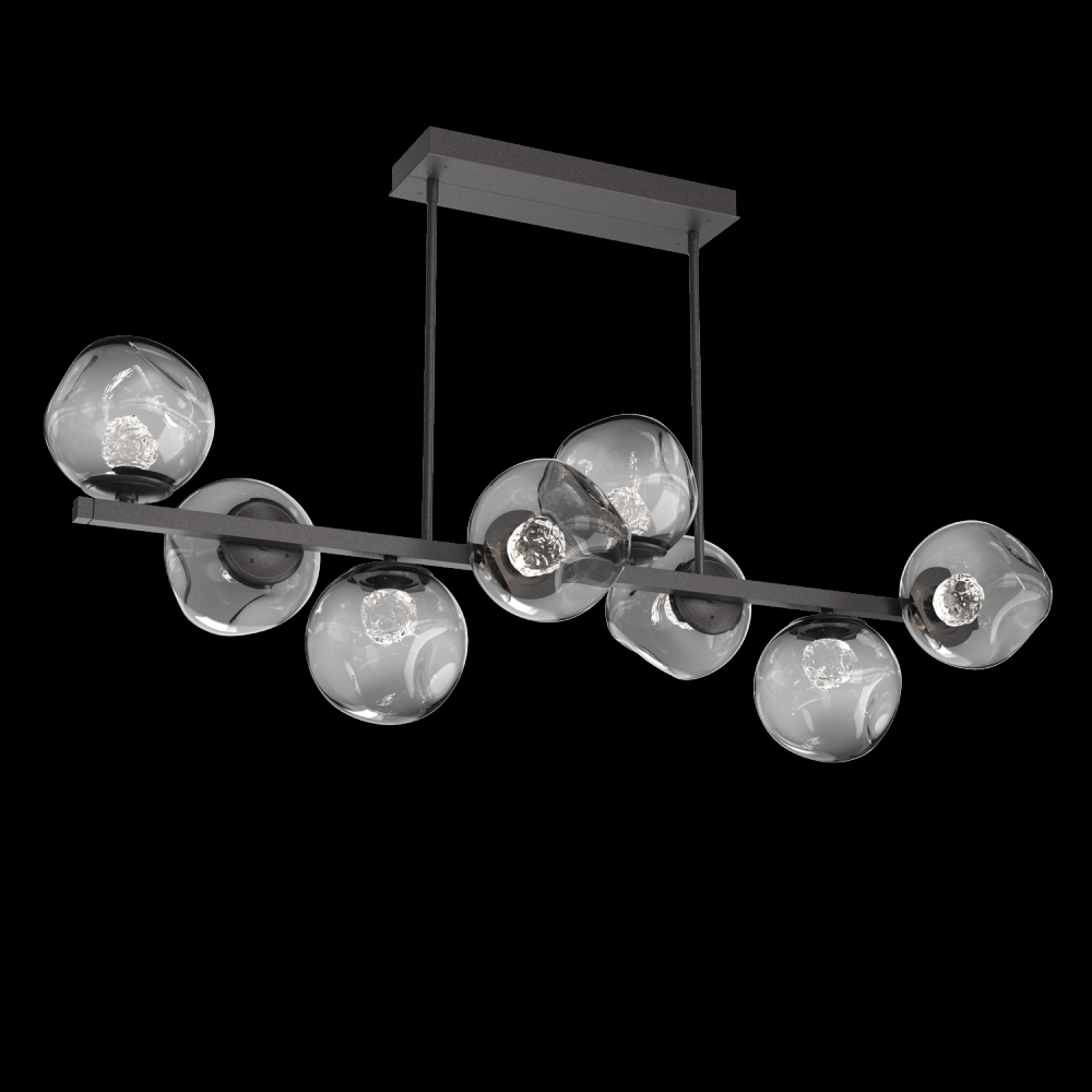 Luna 8pc Twisted Branch-Graphite-Floret Inner - Smoke Outer-Threaded Rod Suspension-LED 3000K