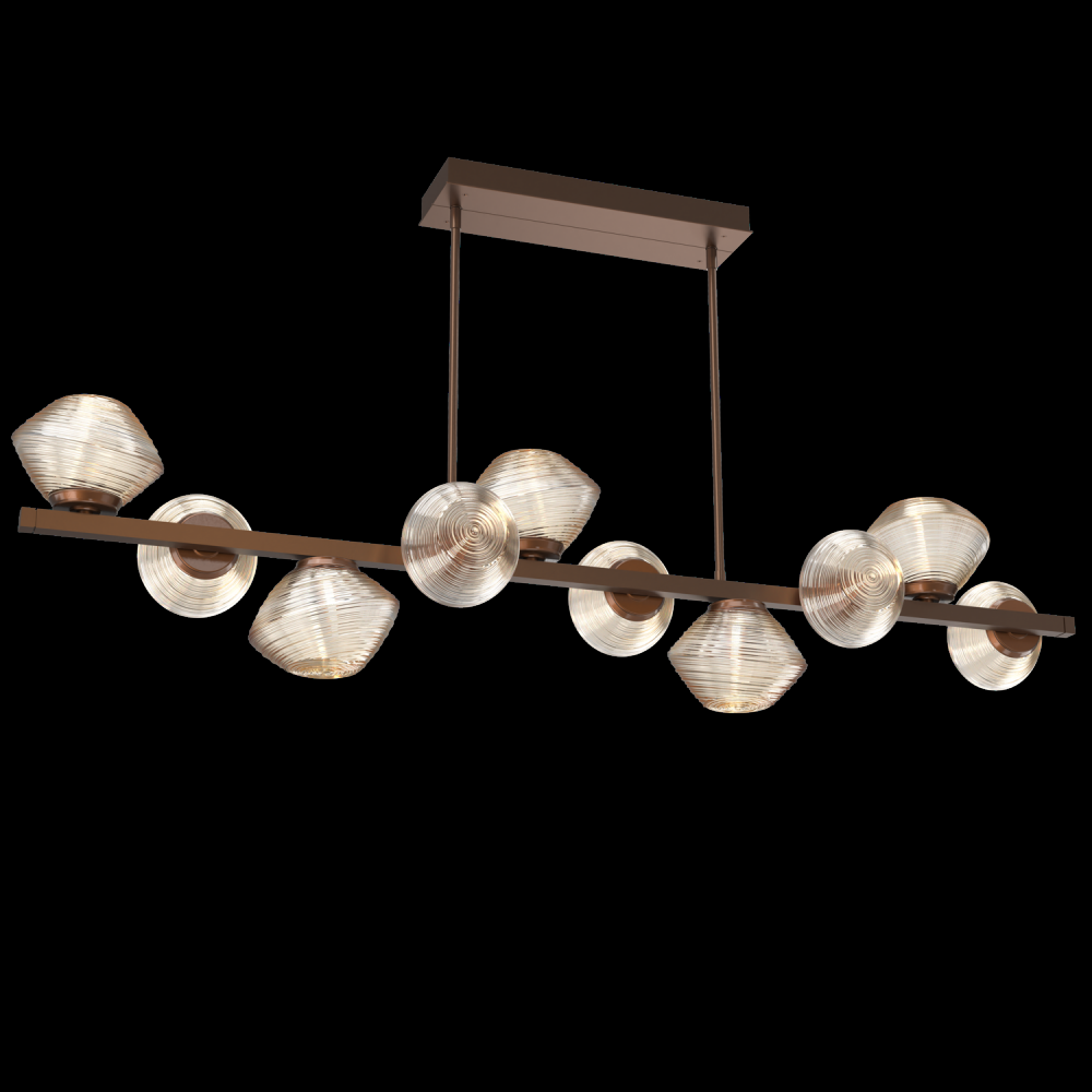 Mesa 10pc Twisted Branch-Burnished Bronze-Amber Blown Glass-Threaded Rod Suspension-LED 3000K