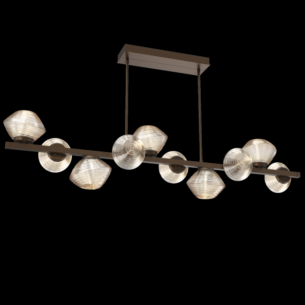 Mesa 10pc Twisted Branch-Flat Bronze-Amber Blown Glass-Threaded Rod Suspension-LED 3000K
