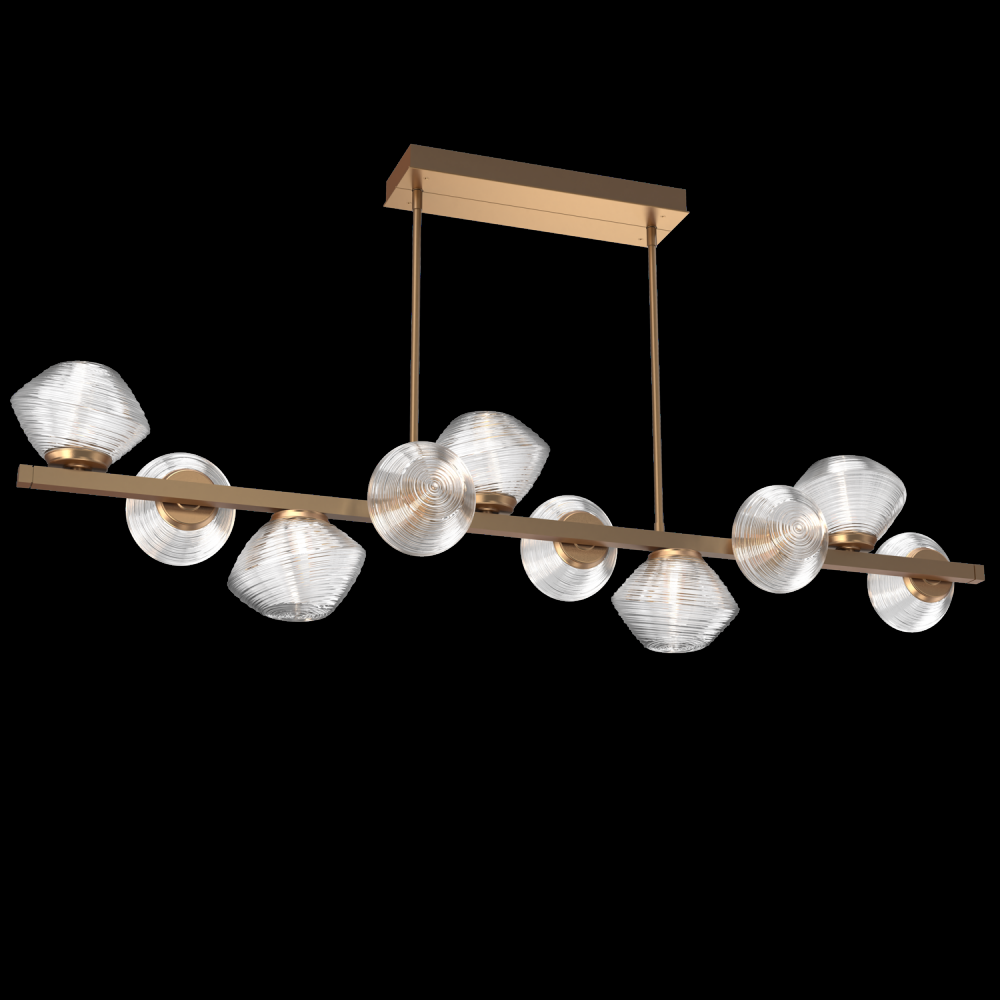 Mesa 10pc Twisted Branch-Novel Brass-Clear Blown Glass-Threaded Rod Suspension-LED 3000K