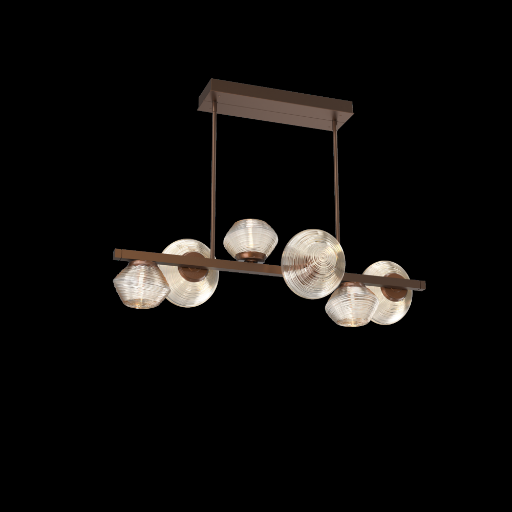 Mesa 6pc Twisted Branch-Burnished Bronze-Amber Blown Glass-Threaded Rod Suspension-LED 2700K