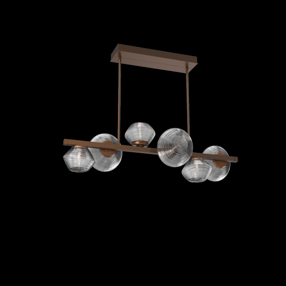 Mesa 6pc Twisted Branch-Burnished Bronze-Smoke Blown Glass-Threaded Rod Suspension-LED 2700K