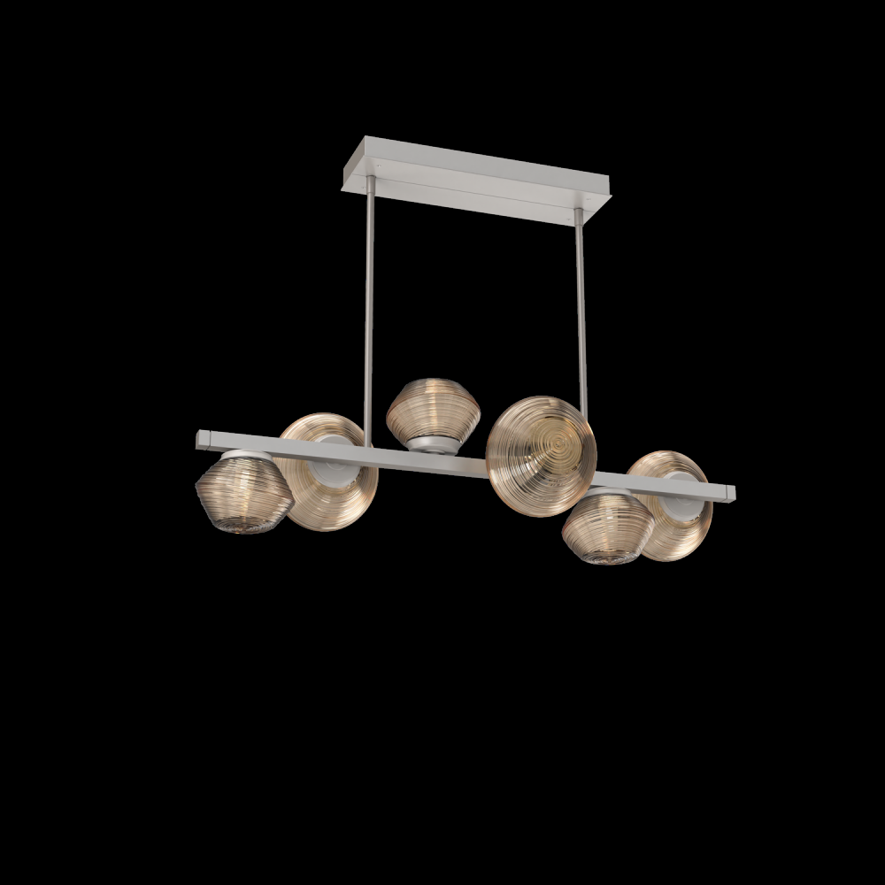 Mesa 6pc Twisted Branch-Beige Silver-Bronze Blown Glass-Threaded Rod Suspension-LED 3000K
