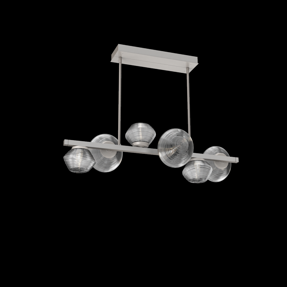 Mesa 6pc Twisted Branch-Beige Silver-Smoke Blown Glass-Threaded Rod Suspension-LED 2700K