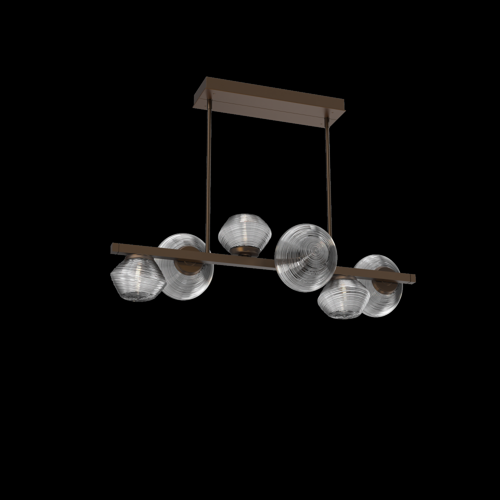 Mesa 6pc Twisted Branch-Flat Bronze-Smoke Blown Glass-Threaded Rod Suspension-LED 2700K