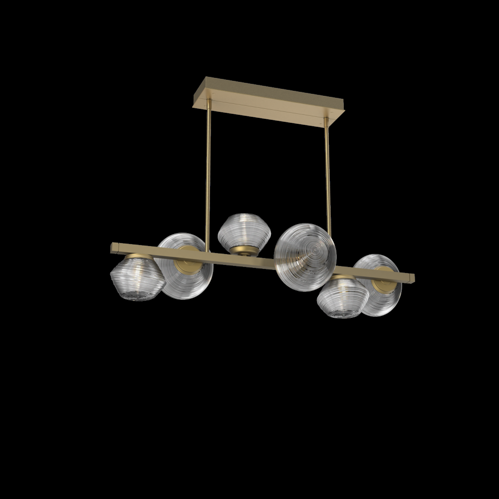 Mesa 6pc Twisted Branch-Gilded Brass-Smoke Blown Glass-Threaded Rod Suspension-LED 2700K