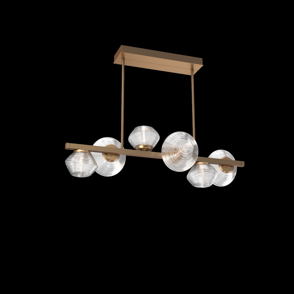 Mesa 6pc Twisted Branch-Novel Brass-Clear Blown Glass-Threaded Rod Suspension-LED 2700K