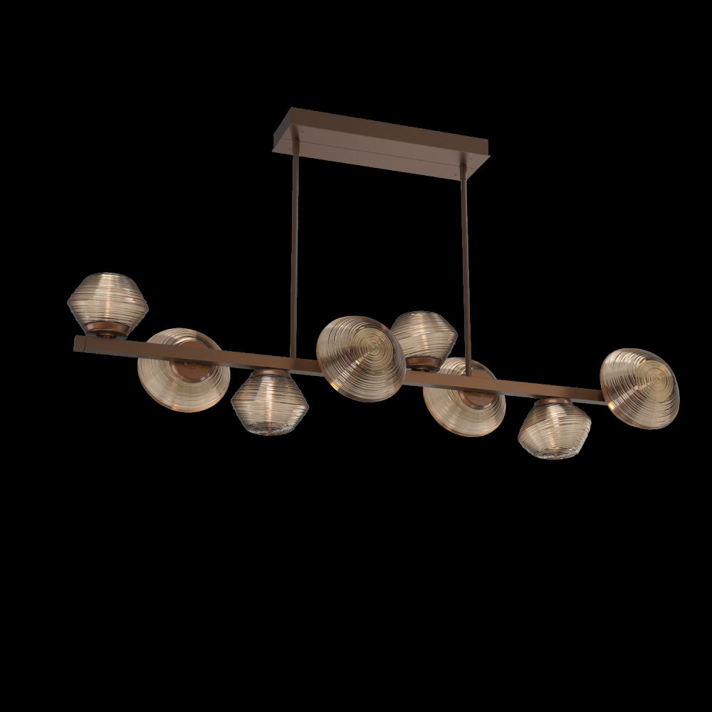 Mesa 8pc Twisted Branch-Burnished Bronze-Bronze Blown Glass-Threaded Rod Suspension-LED 3000K