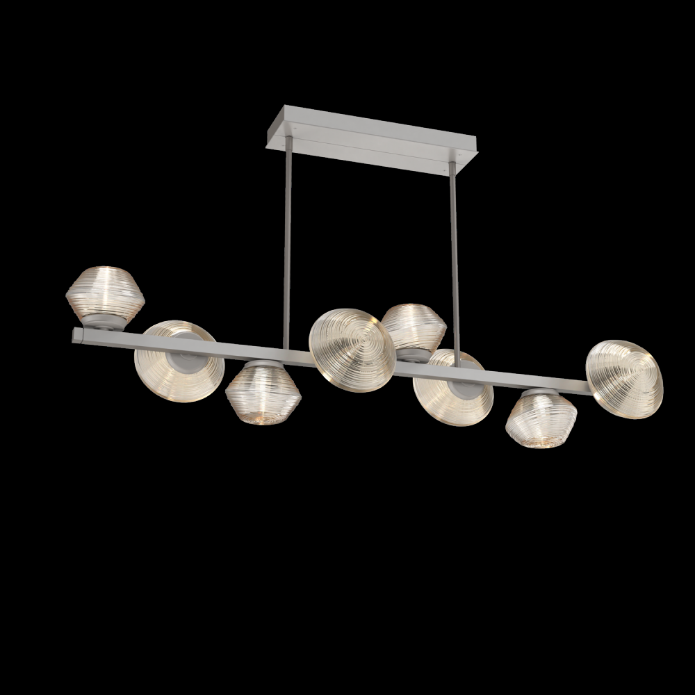 Mesa 8pc Twisted Branch-Beige Silver-Amber Blown Glass-Threaded Rod Suspension-LED 3000K