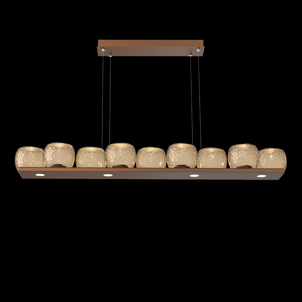 Vessel 59-inch Platform Linear-Burnished Bronze-Bronze Blown Glass-Stainless Cable-LED 3000K