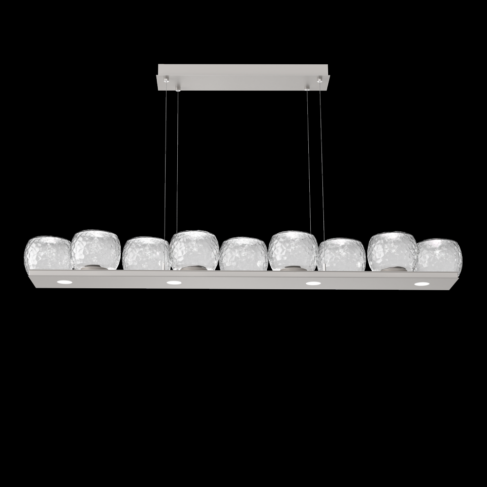 Vessel 59-inch Platform Linear-Beige Silver-Clear Blown Glass-Stainless Cable-LED 3000K