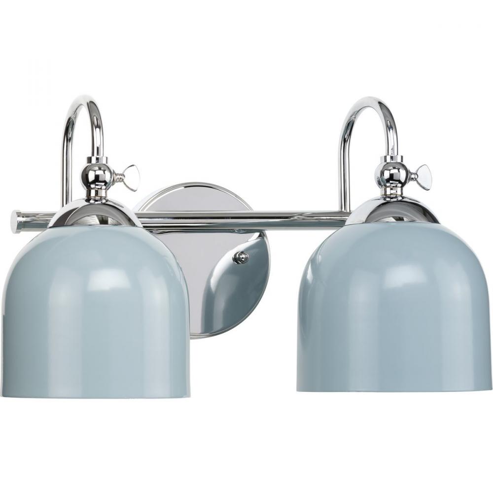 Dalton Collection Two-Light Farmhouse Polished Chrome Metal Shade Bath Vanity Light