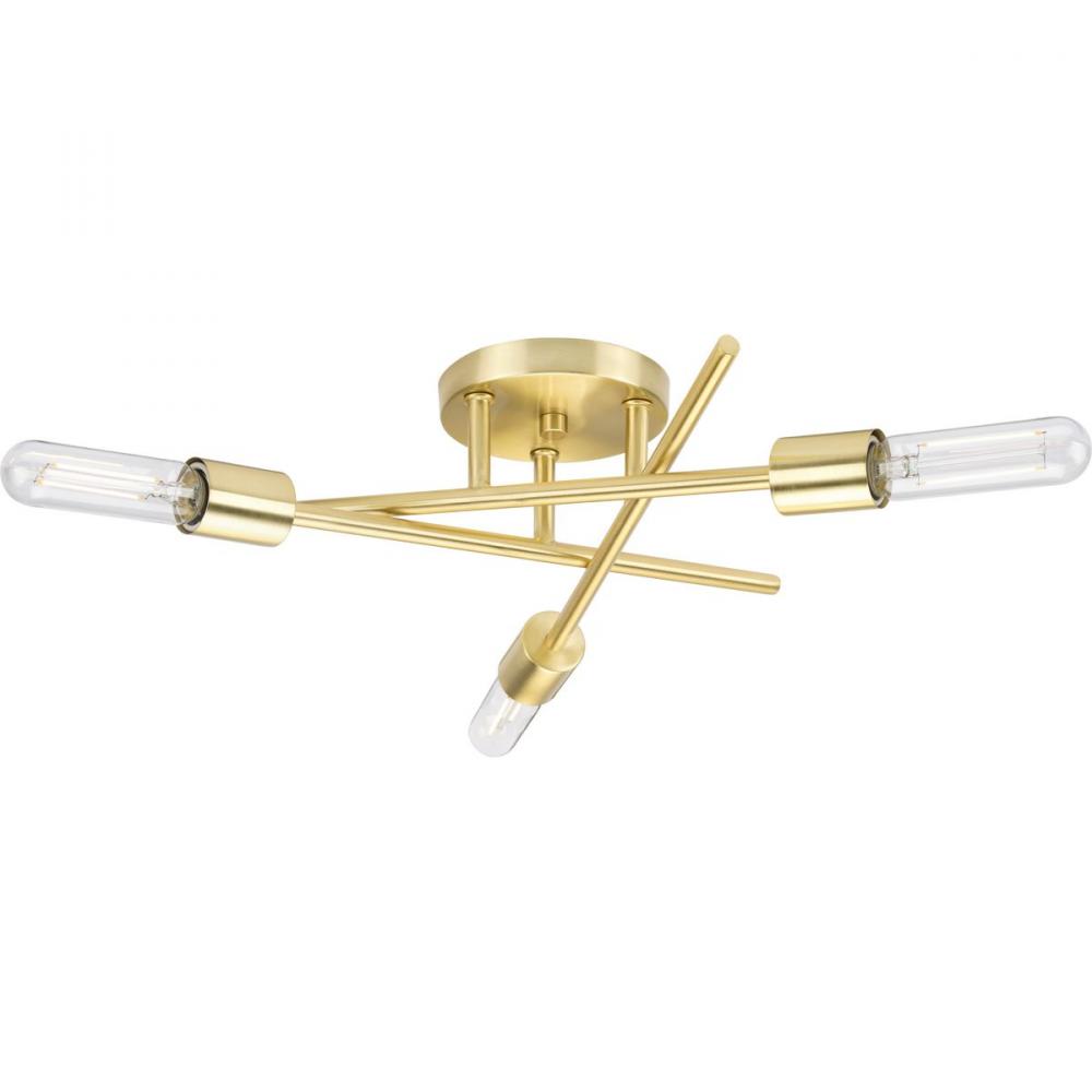 Astra Collection Three-Light 18&#34; Satin Brass Modern Semi-Flush Mount Light