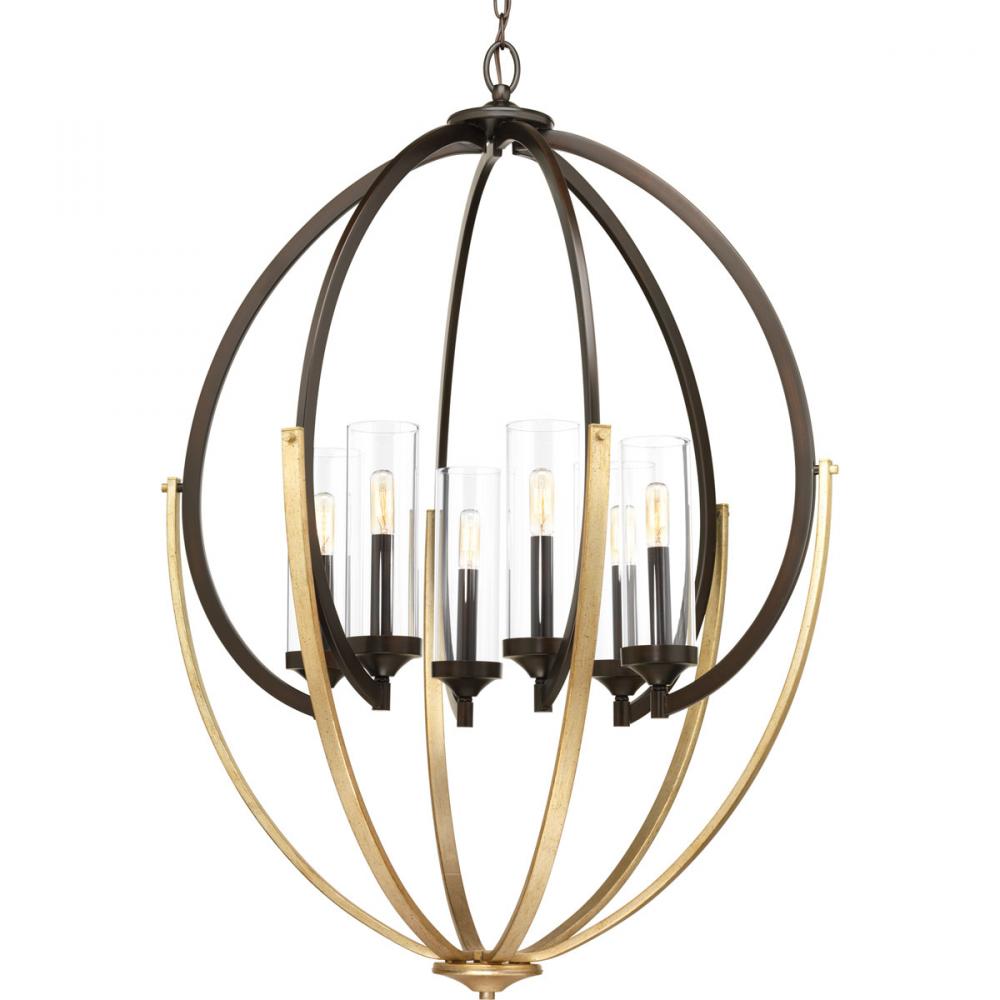 Evoke Collection Six-Light Antique Bronze Clear Glass Luxe Chandelier Light