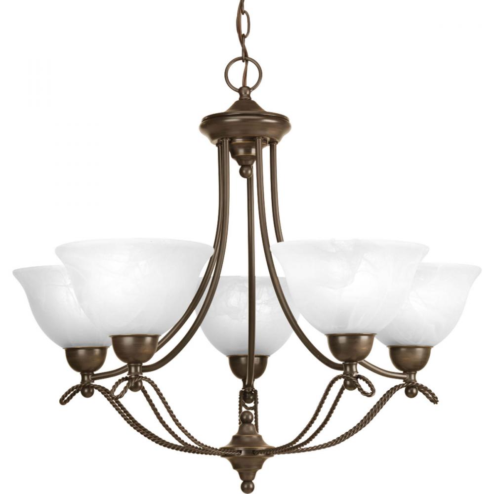 Five Light Antique Bronze Alabaster Glass Up Chandelier