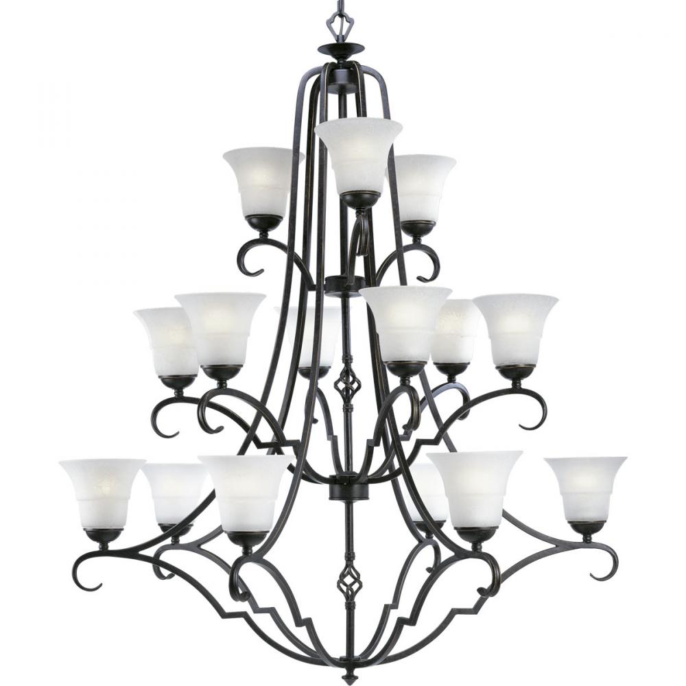 Fifteen Light Espresso Etched Watermark Glass Up Chandelier