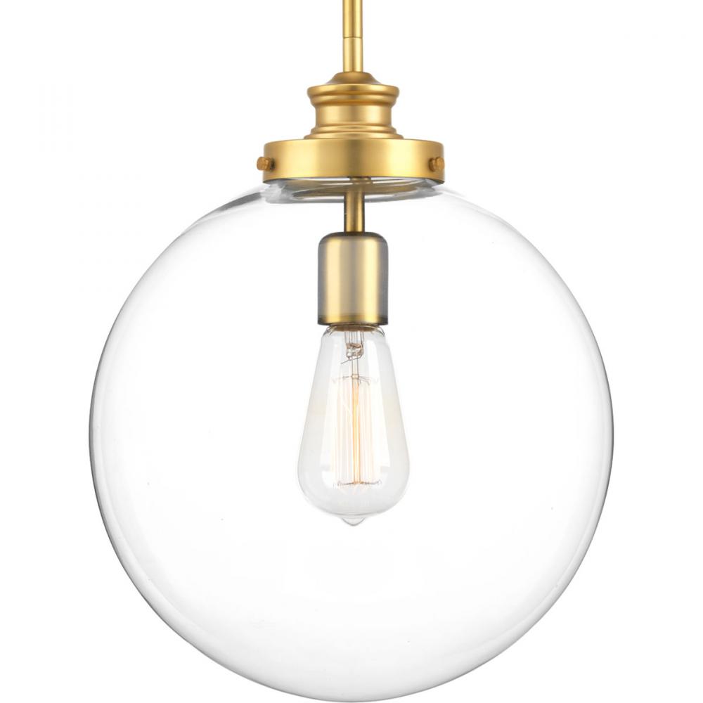 Penn Collection One-Light Natural Brass Clear Glass Farmhouse Pendant Light