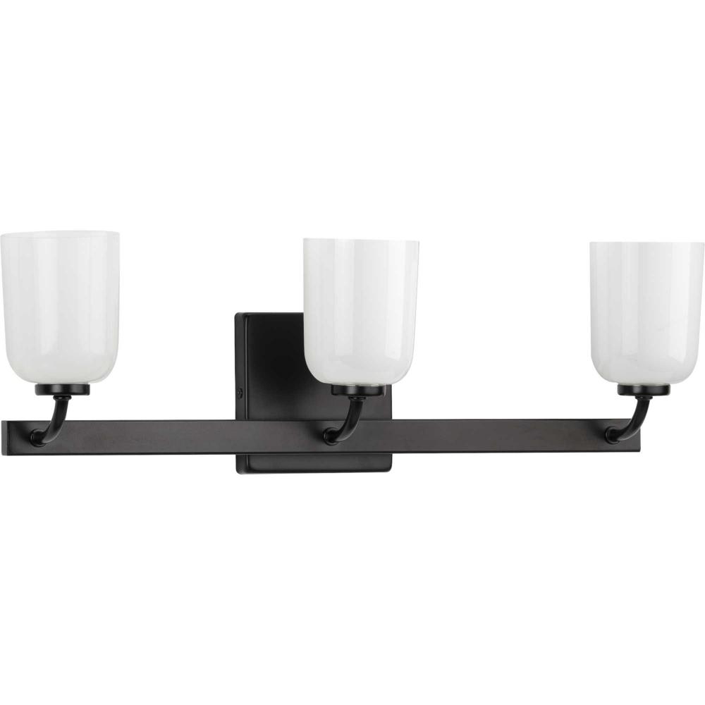 Moore Collection Three-Light Matte Black White Opal Glass Luxe Bath Vanity Light