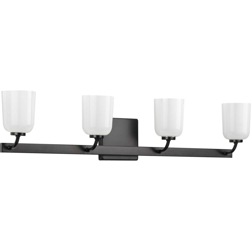 Moore Collection Four-Light Matte Black White Opal Glass Luxe Bath Vanity Light