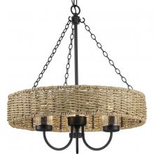 Progress P550127-31M - Pembroke Collection Three-Light 21.5" Matte Black Coastal Outdoor Pendant with Mocha Rattan Acce