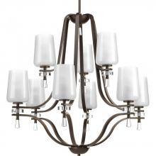 Progress P4090-20 - Nine Light Antique Bronze Clear Outside, Etched Inside Glass Up Chandelier