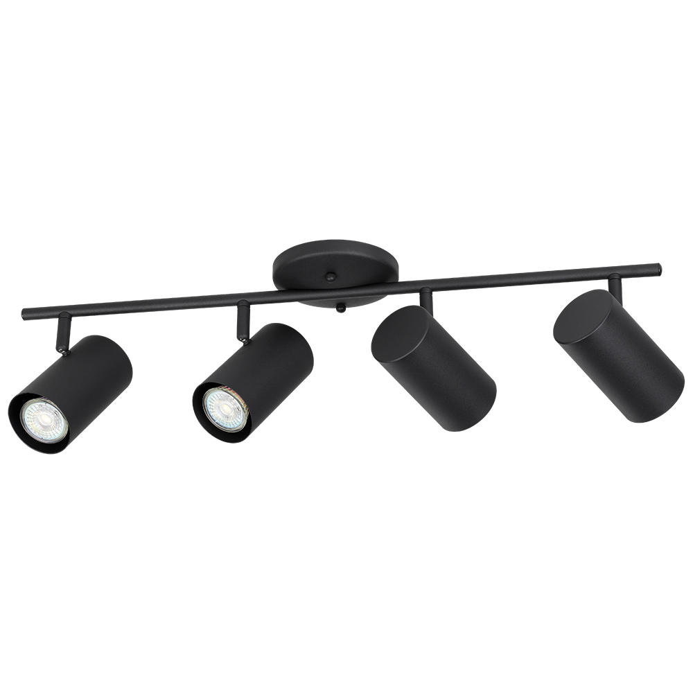 4 LT Fixed Track Light Structured Black Finish Metal Cylinder Shades 4x10W