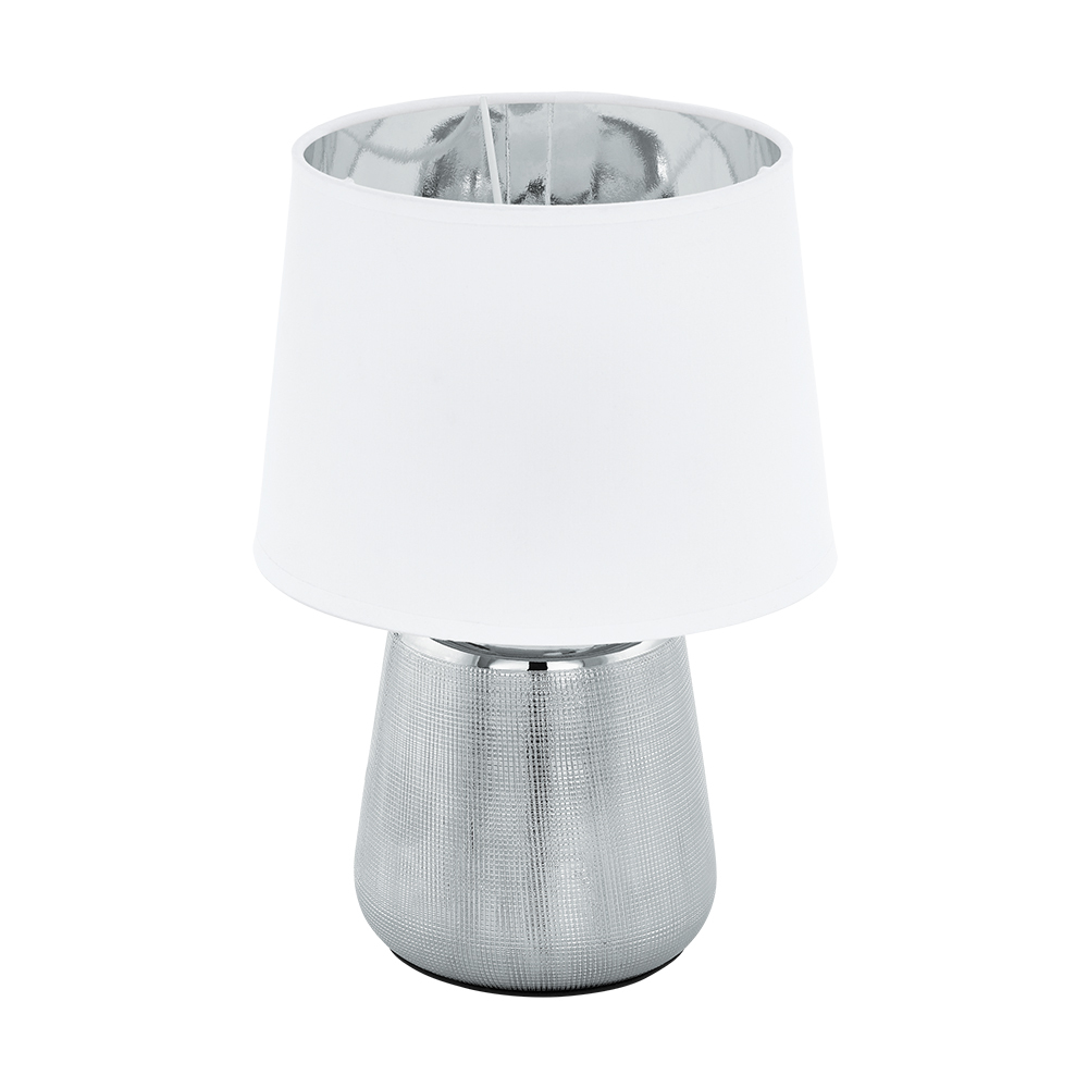 Manalba 1 - Table Lamp, Silver Finish, White Exterior w/ Silver Interior Fabric Shade