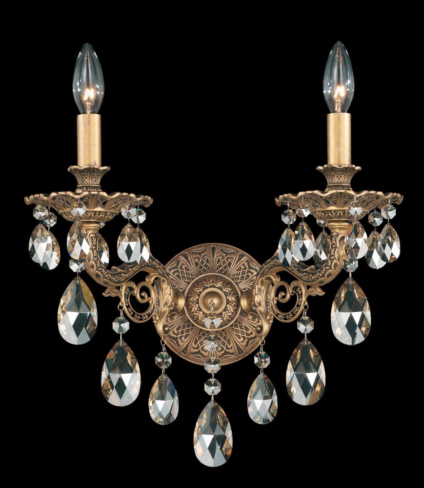 Milano 2 Light 120V Wall Sconce in Florentine Bronze with Clear Radiance Crystal