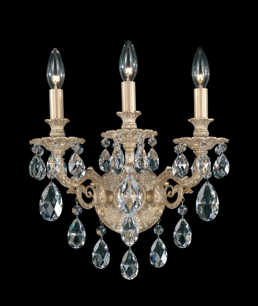 Milano 3 Light 120V Wall Sconce in Florentine Bronze with Clear Crystals from Swarovski