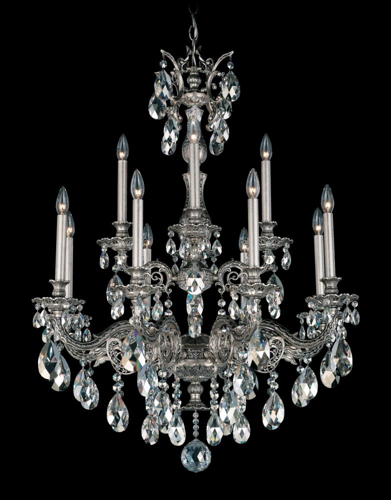 Milano 12 Light 120V Chandelier in Florentine Bronze with Clear Heritage Handcut Crystal
