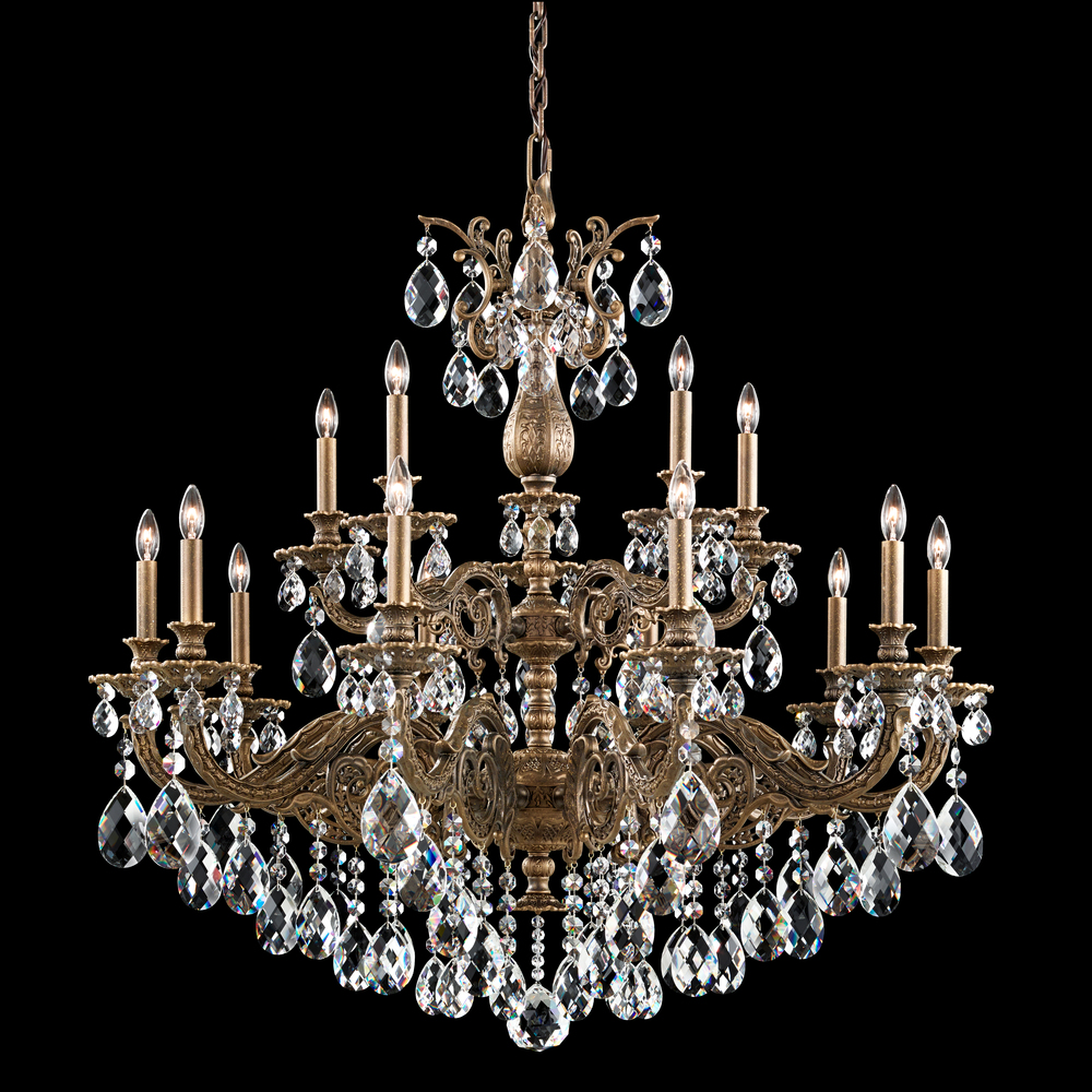 Milano 15 Light 120V Chandelier in Florentine Bronze with Clear Crystals from Swarovski
