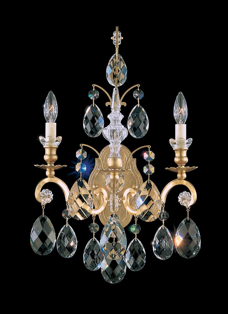 Renaissance 2 Light 120V Wall Sconce in Antique Silver with Clear Crystals from Swarovski