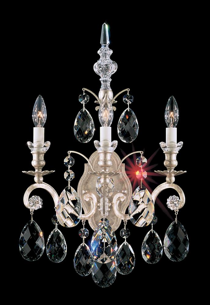Renaissance 3 Light 120V Wall Sconce in Black with Clear Crystals from Swarovski