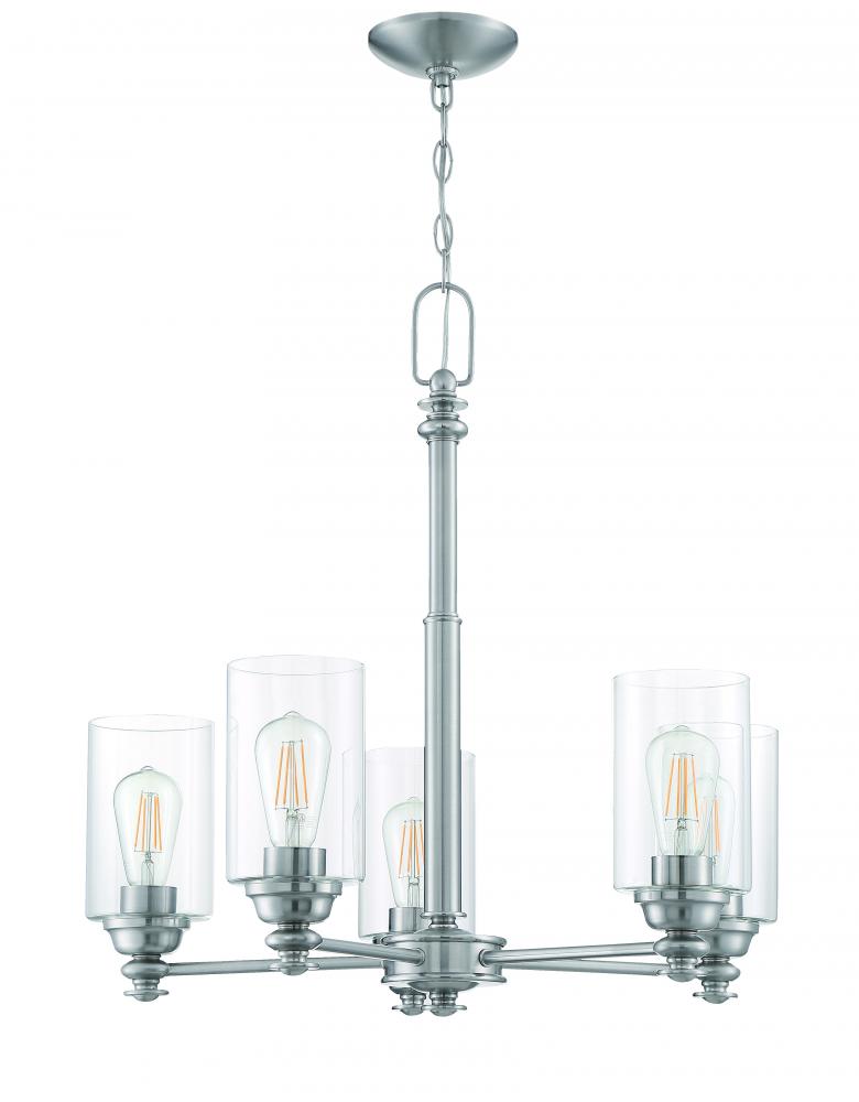 Dardyn 5 Light Chandelier in Brushed Polished Nickel (Clear Glass)