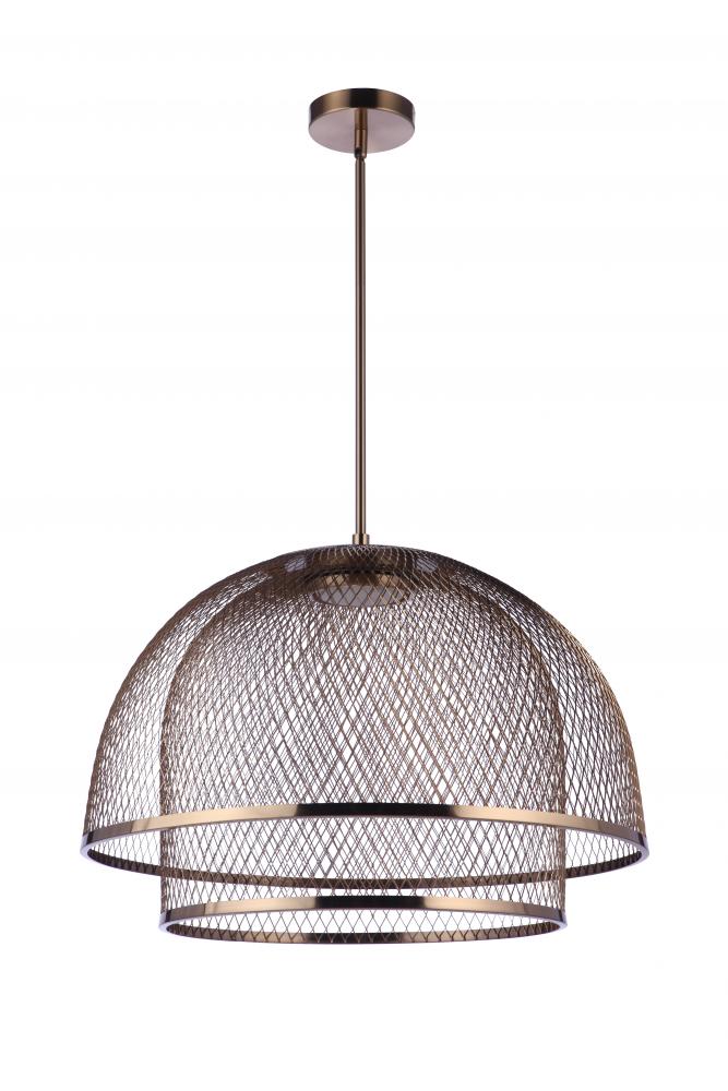 24.25â€ Diameter Sculptural Statement Metal Mesh Dome 2 Shade Pendant in Satin Brass