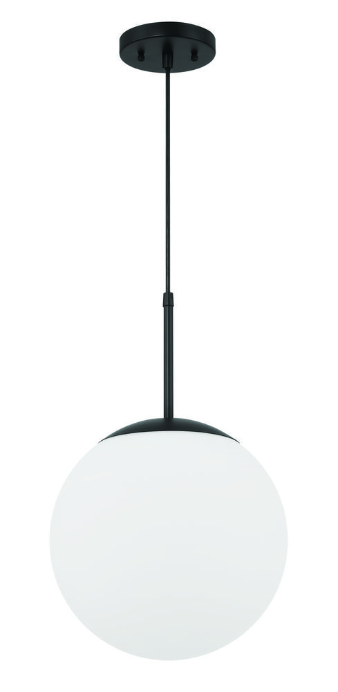 Gaze 12&#34; 1 Light Pendant in Flat Black, White Glass