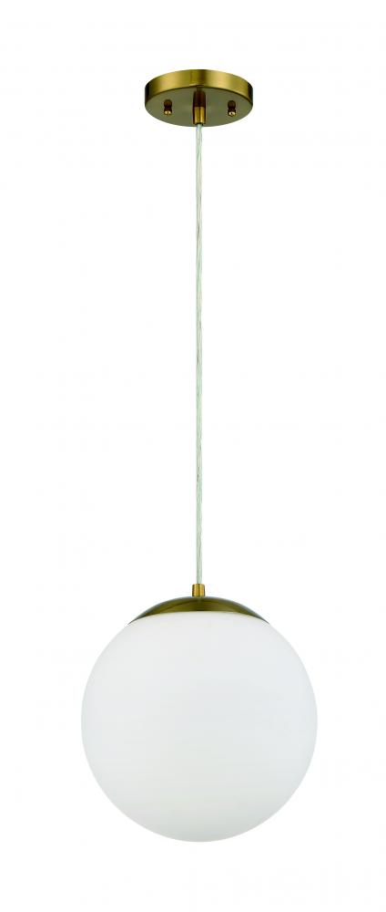 Gaze 1 Light 10&#34; Pendant in Satin Brass (White Glass)