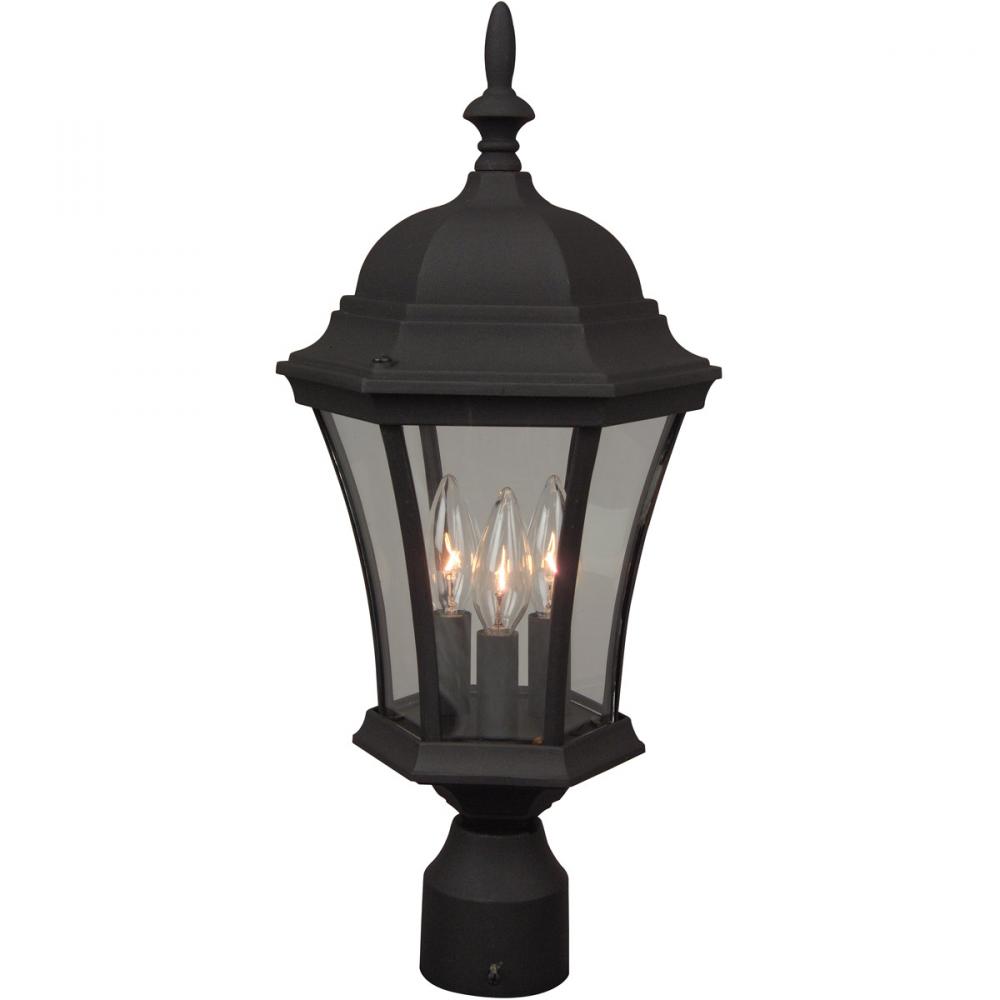 Curved Glass Cast 3 Light Outdoor Post Mount in Textured Black