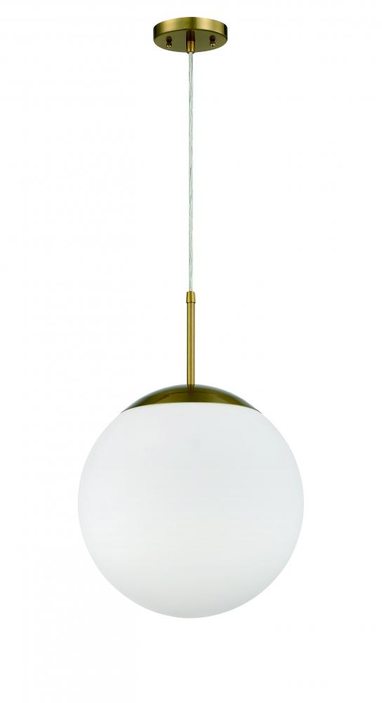 Gaze 1 Light 14&#34; Pendant in Satin Brass (White Glass)