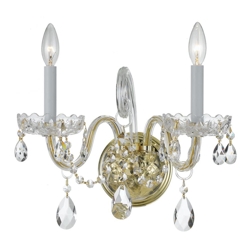 Traditional Crystal 2 Light Spectra Crystal Polished Brass Sconce