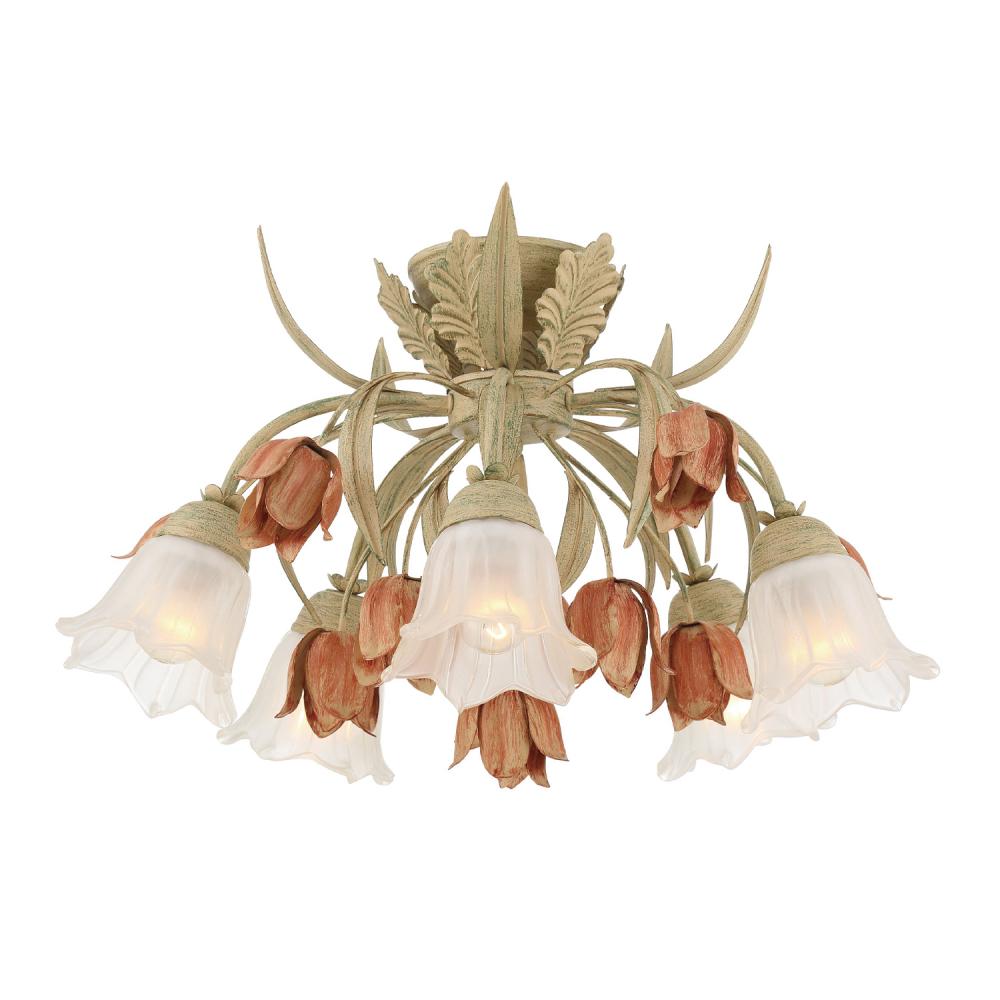 Southport 5 Light Sage Rose Floral Semi Flush Mount