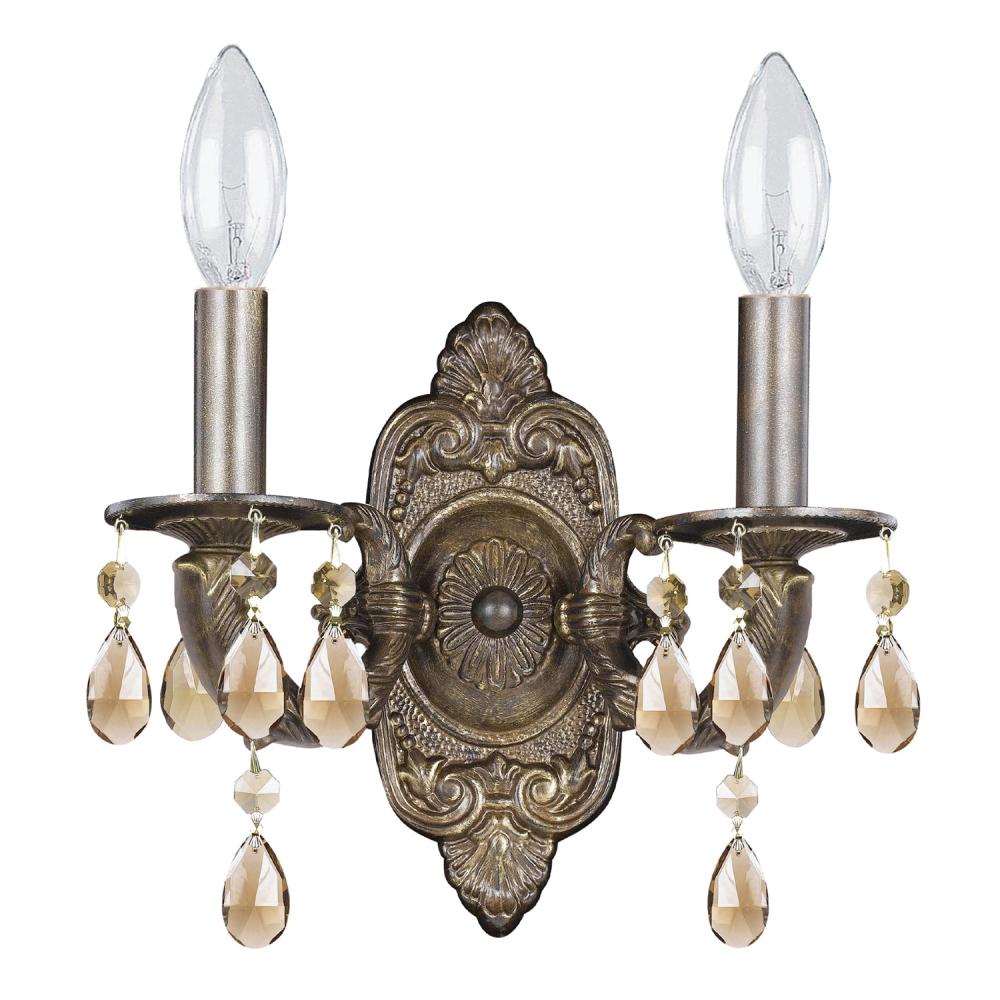 Paris Market 2 Light Golden Teak Swarovski Strass Crystal Venetian Bronze Sconce