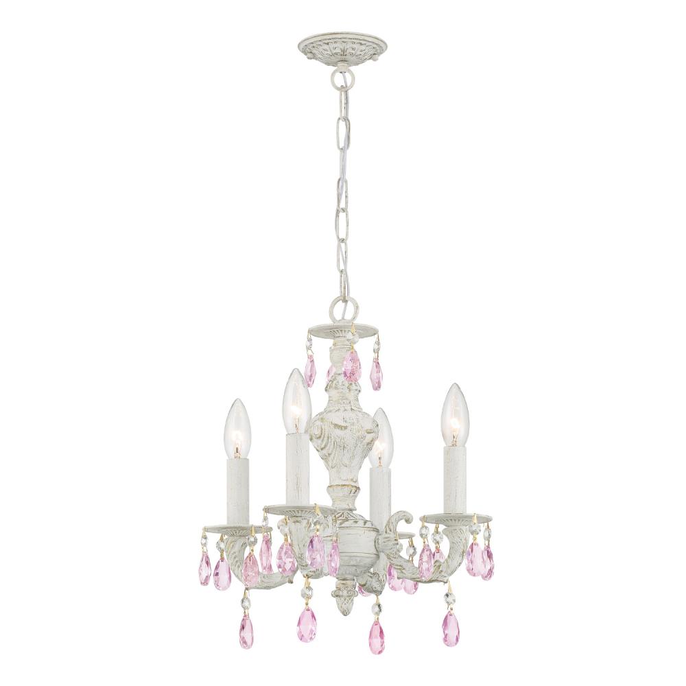 Paris Market 4 Light Rose Crystal Antique White Mini Chandelier