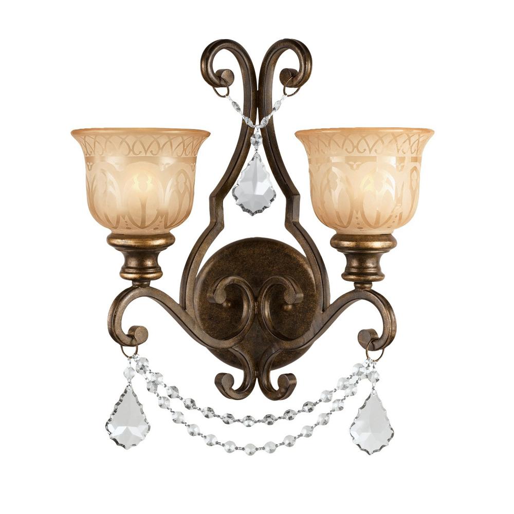 Norwalk 2 Light Clear Crystal Bronze Umber Sconce