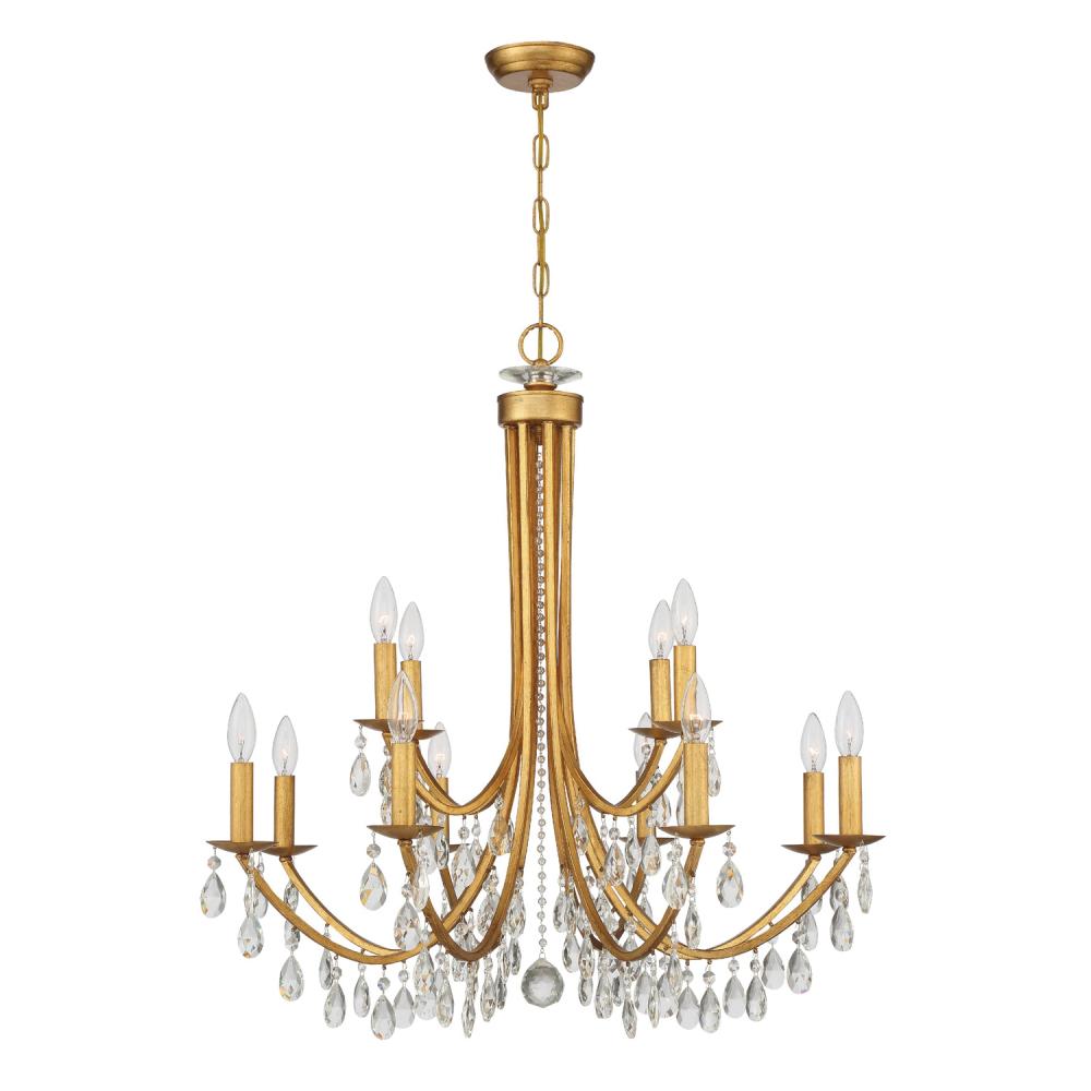 Bridgehampton 12 Light Spectra Crystal Antique Gold Chandelier