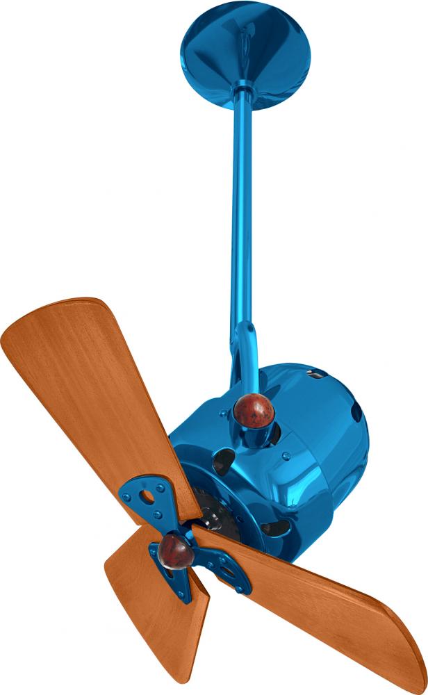 Bianca Direcional ceiling fan in Agua Marinha (Light Blue) finish with solid sustainable mahogany