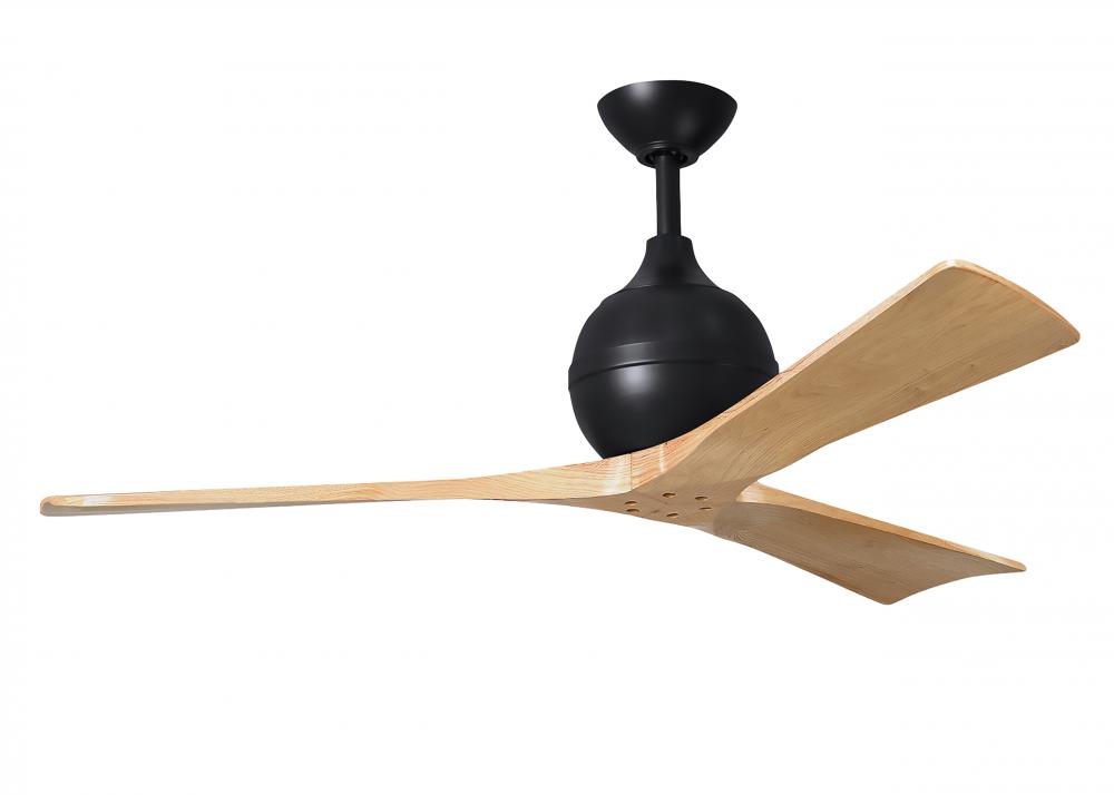 Irene-3 three-blade paddle fan in Matte Black finish with 52&#34; light maple tone blades.